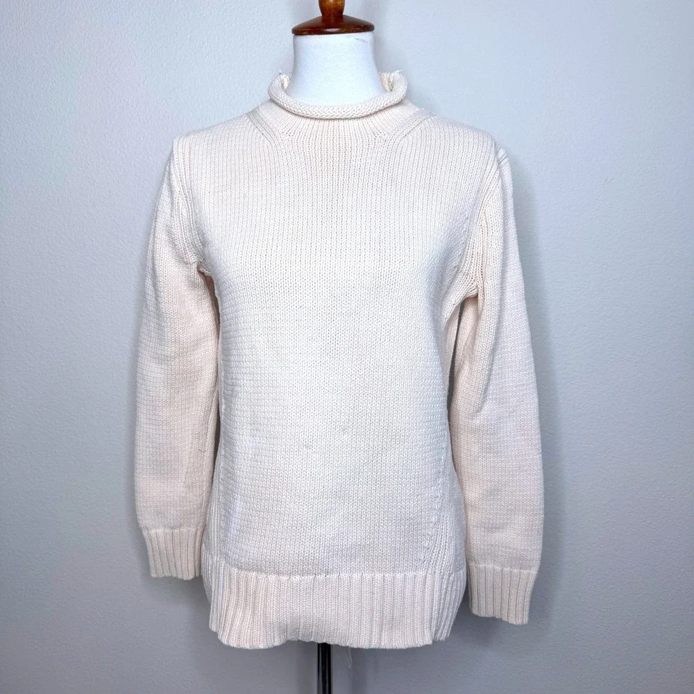 J. CREW ALWAYS Oarsman Roll Neck Womens Cotton Sweater S Cream Bleach Spots
